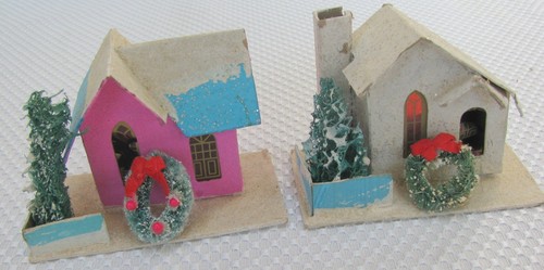 Two cardboard putz houses - putz,