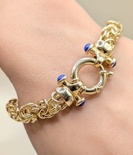 QVC Veronese 925 Sterling Silver 18ct Bonded Byzantine Bracelet Cabochon Clasp