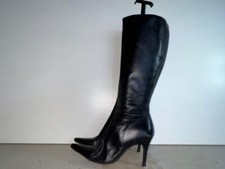 KURT GEIGER LADIES BLACK LEATHER ZIP UP STILETTO KNEE HIGH BOOT UK 4 EU 37 BT172