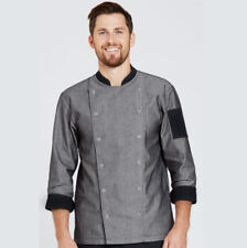 Mens Grey Denim Chef Jacket Professional Kitchen Uniform Workwear Culinary Coat