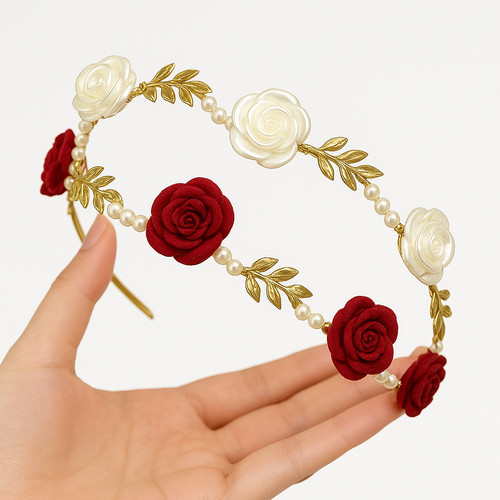 Rose headband red flower - red,