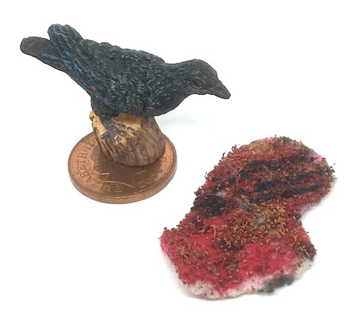 Dolls house resin black bird - black,
