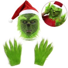 The Grinch Mask Costume Adult Cosplay Helmet Latex Masks Gloves Prop With Glove