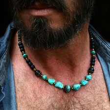Mens Turquoise Beaded Necklace Choker Bohemian Boho Beach Surfer Jewellery Gifts