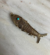 Antique Articulated Fish Vermeil stamped silver- Mouth opens