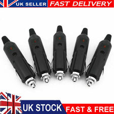 5Pcs 12V Male Car Cigarette Lighter Socket Plug Connector with Fuse & Red LED UK