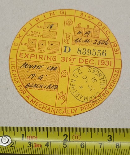 1929 tax disc uu2506 - mg,