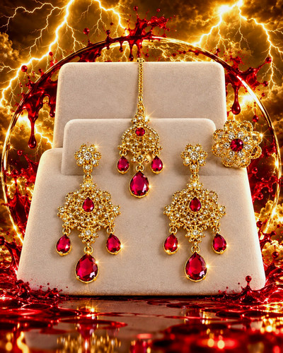 Gold plated red ruby - red,
