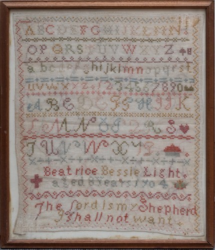 Antique needlework sampler - needlework,