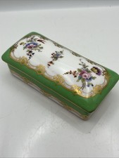 Small Antique Porcelain Box-19th Century-Hand Painted Flowers-Unmarked-10cm