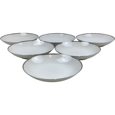 Thomas Germany Medallion White Soup Bowls Set of 6 with Silver Trim Edge 19 cm