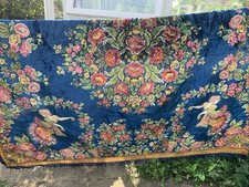 Vintage Italian Velvet Bedspread Blue Floral With 4 Dancers 210x180cm (30