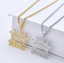 King Crown Rhinestone Necklace Silver Iced Out Hip Hop Jewellery Bling Chain Hot