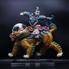 Antique Chinese Ceramic Roof Tile – Warrior Riding Guardian Lion (Foo Dog)