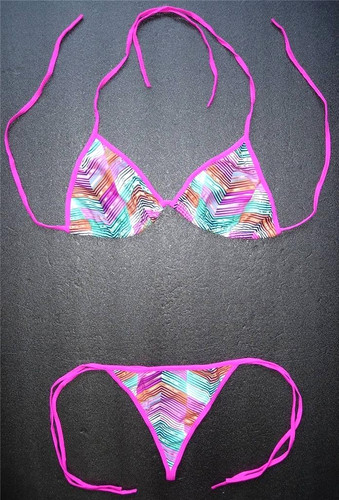 Coloured thong bikini set - coloured,