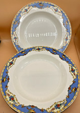 Losol Ware Keeling Burslem Blue Bird Floral Bowls Set x2 Vintage Gilt Edge
