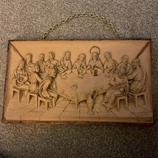 Vintage Last Supper Wall Plaque Jesus & Disciples 3D Religious Italy 650
