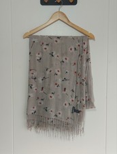 Warehouse Women's Large Scarf with Floral Print/ Tassels 100% Viscose