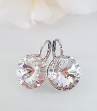 Crystal earrings Drop Earrings Genuine Swarovski element Silver / Crystal F 14mm