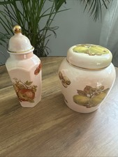 Vintage Royal Worcester Palissy ceramic ginger jars with fruit decoration.