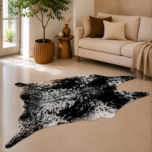 Genuine brown white cowhide - white,