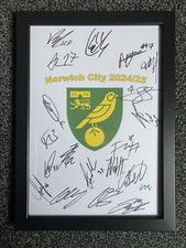 Norwich City FC Football Club 2024/25 Hand Signed Framed A4 Autograph Sheet