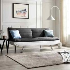 Charcoal Fabric Sofa Bed Futon 3 Seater Clic Clac White Faux Leather