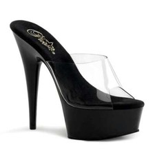 Pleaser - Delight 601 Clear/Black Platform Mules with 6 inch Heel | UK 2-11