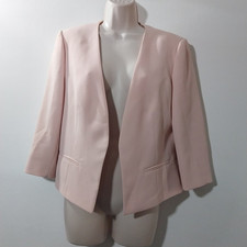 Jacques Vert Size 12 Jacket Pink Nude Edge To Edge 3/4 Sleeve