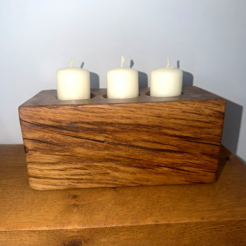 Solid oak candle holder - candle, –
