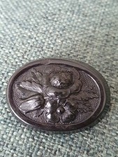 Victorian Vulcanite Mourning Brooch - c.1842-1883 - Flower Design