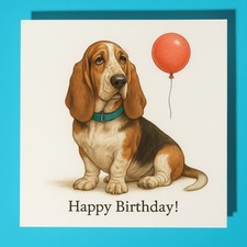 Basset Hound Dog Happy Birthday Card & Envelope - Personalised dog card- Friend