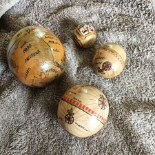 Vintage Matryoshka Hand Painted Wooden Nautical Map Globe Nesting Ball Set Of 4