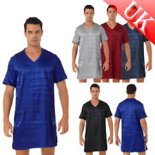 UK Men Satin Nightshirt Pyjama Tops Short Sleeve Button Down Loose Sleepwear