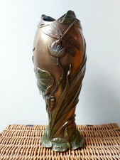 PAST TIMES Veronese Bronze Effect Dragon Fly Vase Art Nouveau Style Signed 32cm 
