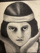 Rare Genuine Original Art Painting In Charcoal pencil ,  1921 Art Nouveau Lady