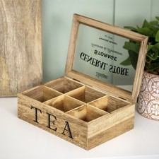 Farmers Market Vintage 6 Compartment Tea Bag Box Caddy Storage Chest Shabby Chic