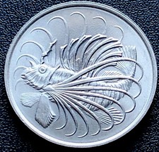 LION FISH COIN-SINGAPORE 1980-50c COIN-ENGRAVED BY STUART DEVLIN