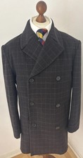William Hunt Mens Brown Check Wool Cashmere Peacoat Style Coat Overcoat Size XL