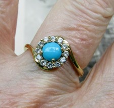 Ring  Size R  Silver Sterling 925 Posy Turquoise & CZ   (R3TV)