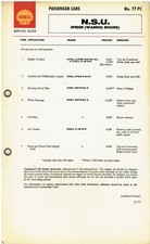 NSU SPIDER (WANKEL ENGINE) 1963-67 ORIGINAL SHELL LUBRICATION CHART