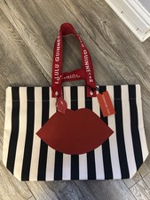 Lulu Guinness Waitrose Red Lips Black/White Striped Shopping Tote Bag NEW TAGS