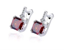 Silver Earrings with Red Stone
