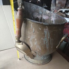 Vintage Large Brass Coal Scuttle Bucket & Shovel large please read 