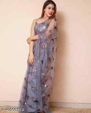 Gray Net Saree Party Wear
