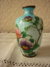 Antique Japanese Meiji Period Ginbari Cloisonne Vase Floral 8.5cm High Signed