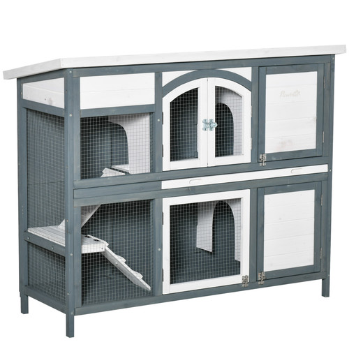 Two tier wooden rabbit hutch - rabbit,