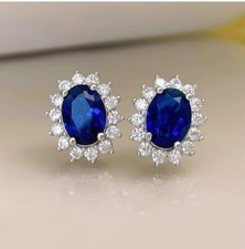 Princess Diana Blue Zircon Stud Earrings 925 Sterling Silver Women Jewellery UK