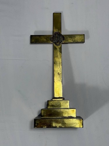 Vintage brass altar cross ihs - cross,