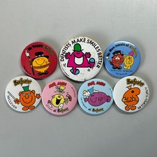 Vintage Mr Men Badge Bundle x 7 Different inc. Mr Happy Roger Hargreaves 1980s